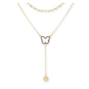 Guess Butterfly Necklace Gold Tone Tanzanite Crystal (2 Piece Set) Layered NWT